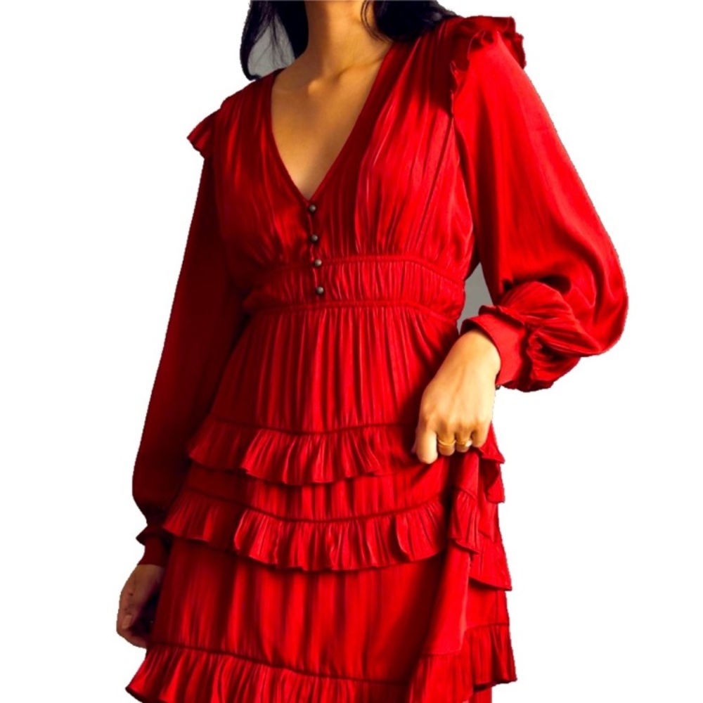 NWOT Anthropologie Red Silky Dress